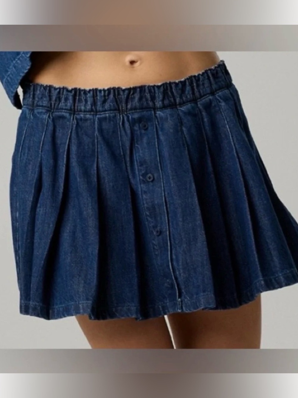 Offline by Aerie Oxford Mini Skort Denim Skirt w built in shorts Small Pleated - Picture 2 of 8
